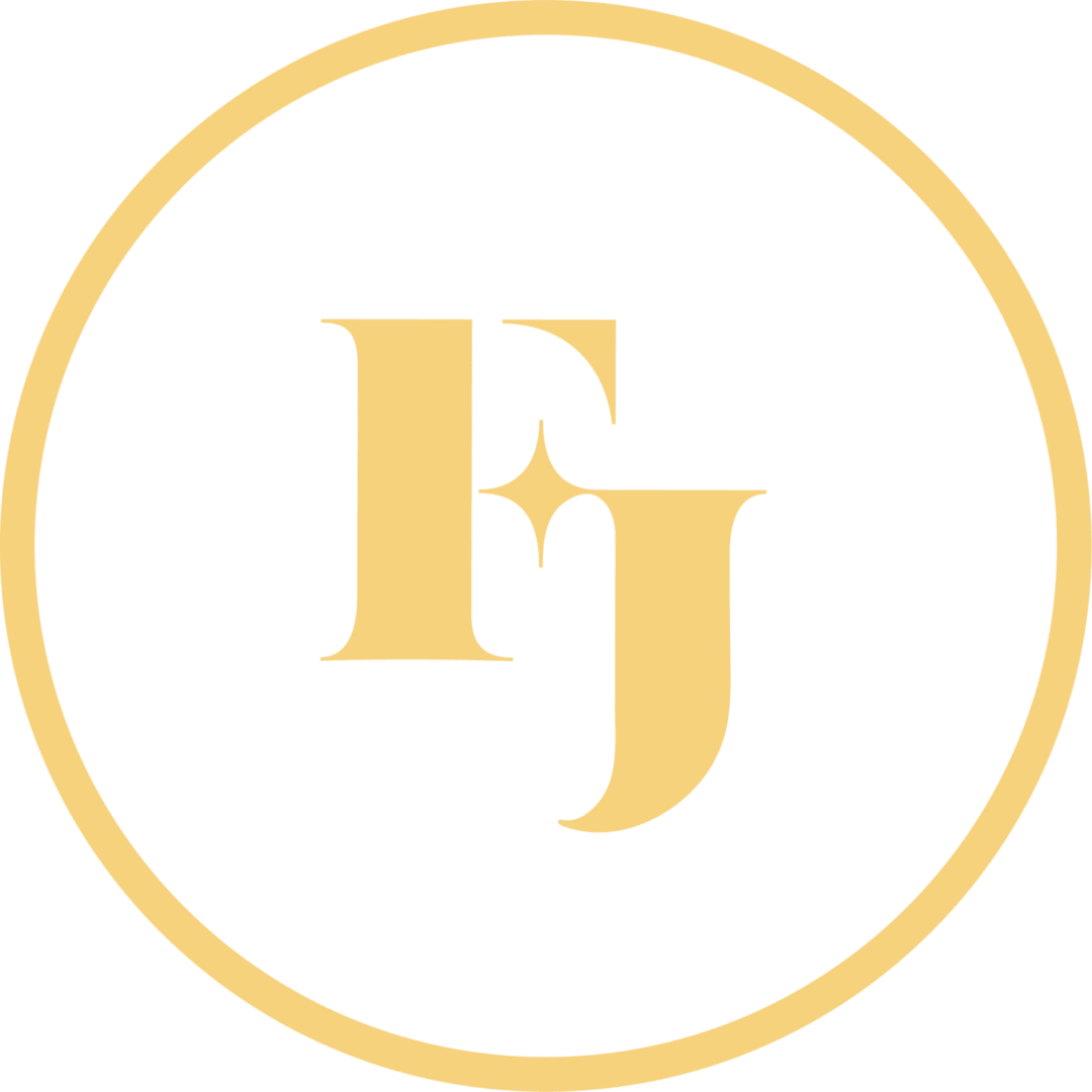 Stylized "FJ" logo in gold circle.