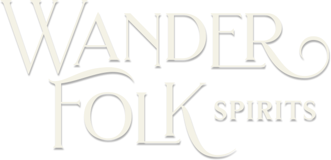 Wander Folk Spirits logo on black background.