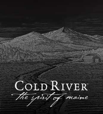 Cold River logo with mountain landscape background.