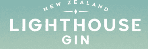 New Zealand Lighthouse Gin logo on gradient background.